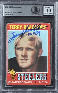 Steelers Terry Bradshaw "HOF 89" Signed 1971 Topps #156 RC Auto 10! BAS Slab 2 - Picture 1 of 2