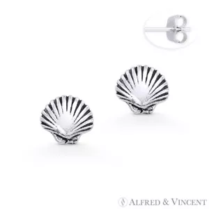 Pendientes de tachuelas de plata esterlina 0,925 vieira almeja para animales marinos - Imagen 1 de 1