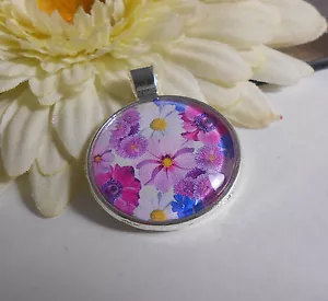 Ketten Anhänger Blumen Pink Cabochon 25 mm mit Fassung silberfarbig - Bild 1 von 4