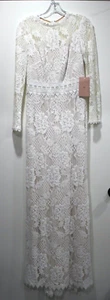 Tadashi Shoji Didion ganz weiß Spitze Langarm A-Linie Brautkleid Kleid 4 Neu mit Etikett - Bild 1 von 8