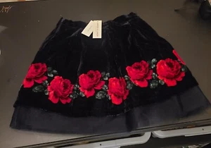 janieand jack girl size 12 velvet navy skirt with red floral flowers - Picture 1 of 8