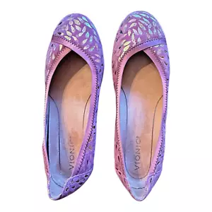 Vionic Caroll Ballet Flats Pink Foil Suede Slip On Comfort Shoes Size 8.5 - Picture 1 of 4