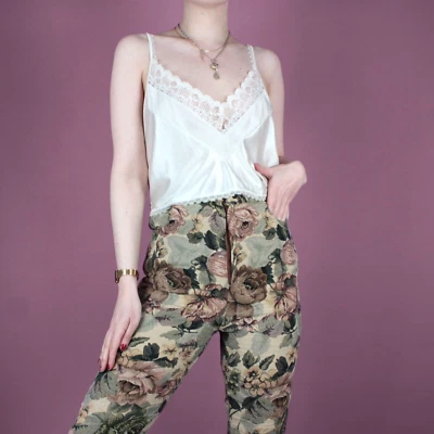 VINTAGE 90s trim ivory cream lace Strappy Pastel crop Slip Cami medium 12 14 - Image 1 of 4