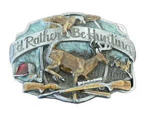 Vintage 1987 SISKIYOU "I'd Rather Be Hunting" Pewter Belt Buckle A-50 Made USA - Picture 1 of 6
