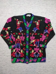 VTG Jack B Quick Belle Point Christmas Cardigan 90s Sz M Allover Print Buttons - Picture 1 of 13