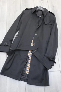 AQUASCUTUM Black Belted Rain Coat Mac With Removable Wool liner Made In UK - Picture 1 of 12
