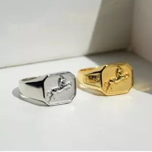 sterling silver horse ring, Gold plated Silver Signet Ring, Animal Ring - Picture 1 of 7