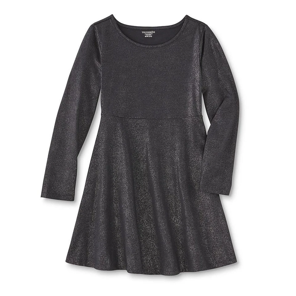 NIÑAS - Talla 4 TOUGHSKINS Gris Metálico Brillo Manga Larga Vestido Skater, Acampanado Foto 1 de 1