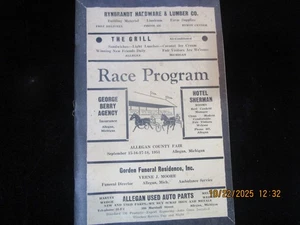 ALLEGAN MICHIGAN County Fair RACING PROGRAM 1954 Gran Publicidad Local De Colección - Imagen 1 de 14