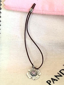 Authentic Pandora Sterling Silver Pink CZ Stone Flower Dangle Pendant NEW - Picture 1 of 4