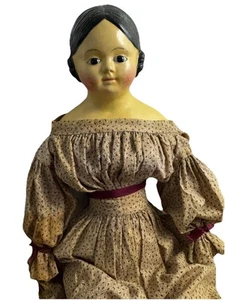 Antique Papier-mâché Doll Glass Eyes 24 Inches Antique Doll Costume 1800’s - Picture 1 of 15