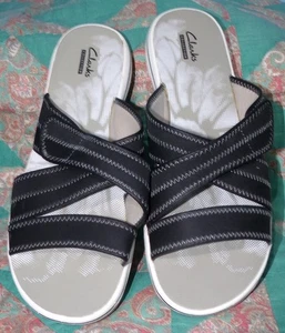 Clarks Womens Size 10 Brinkley Lonna Arnie Loop & Strap Black Sandals Slides - Picture 1 of 4