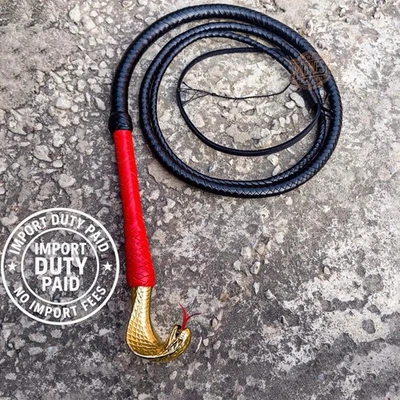 Snake Head Pommel Bullwhip 3ft to 14ft in Kangaroo/ Cowhide/ Goat Leather. - Image 1 of 4