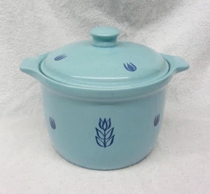 Cameron Clay Products BLUE TULIP DEEP BEAN POT & LID Dru Holland Style - Picture 1 of 6