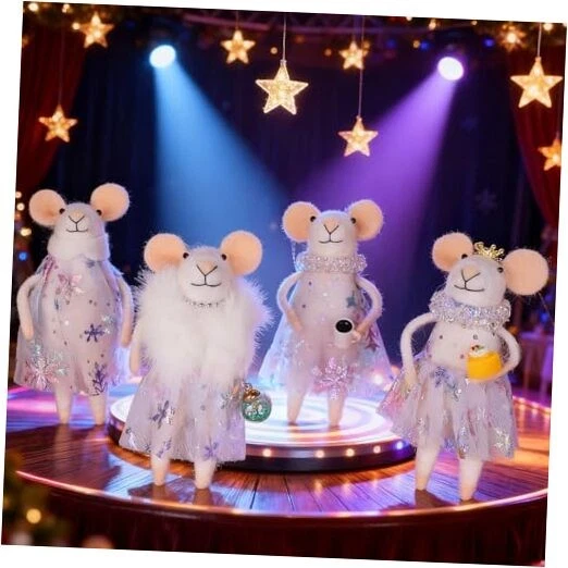 Juego de 4 Adornos Navidad Fieltro Ratón, 4.7" Mini Princesa Ratones con Encaje  Foto 1 de 4