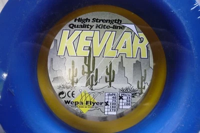 Schnur -Leinen Satz  KEVLAR  für Lenkdrachen  NEU  100 daN Zugkraft  Blau Gelb - Bild 1 von 2