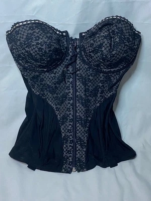 Corsé Bustier Fredricks of Hollywood Negro Frontal Cremallera Encaje 34D Deshuesado De Colección Foto 1 de 4