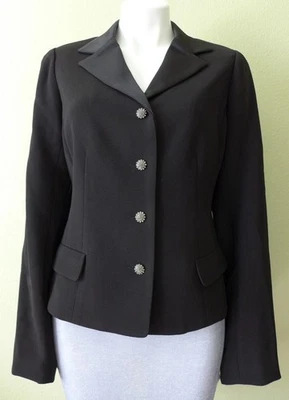 Blazer TERI JON Negro Mujer Talla 10 Satén Solapa Botones Joyas Forrado Chaqueta Foto 1 de 4
