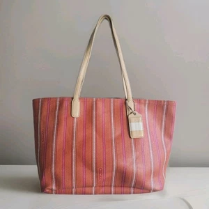 Coach Legacy Weekend Tote Bag Ticking Stripe PVC Coated Canvas Orange 23108 - Picture 1 of 12