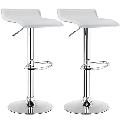 Set of 2 Swivel Bar Stool Adjustable PU Leather Backless Dining Chair White New - Image 1 of 4