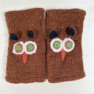 Mitones de lana sin dedos con nudo de búho forrados de lana hechos en Nepal marrón - Imagen 1 de 6