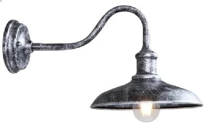 Outdoor Swan Neck Wall Light – Silver Waterproof Lantern, E27 Bulb - Image 1 of 4