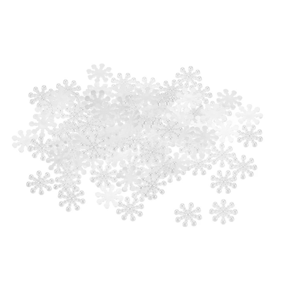 100 Pcs Tiny Glitter Christmas Snowflakes ABS Pearl-like Snowflake White Garland Foto 1 de 4
