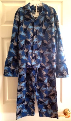 BOYS JOE BOXER Flannel Blue/Tan Camo Print PAJAMA SET  Size 10-12 Buttons - Image 1 of 4