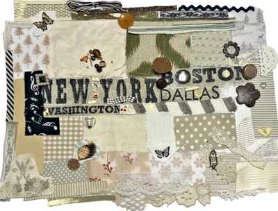 Fabric Scraps Slow Stitch Junk Journal Quilt Embroidery Lace Beads Charms Kit 11 - Image 1 of 4