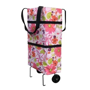 Trolley Folding Shopping Bag Collapsible Two-Stage Zipper Folding Shopping Ba... - Picture 1 of 2