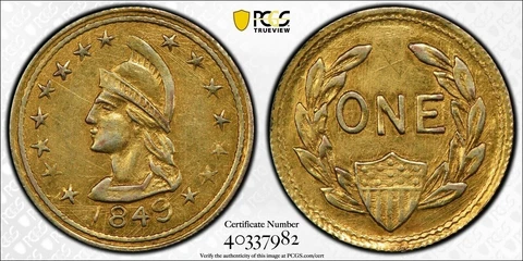 1849 Athenian Helmeted Warrior / British Columbia Gold /Greene-350 PCGS AU55 R8+ Cover