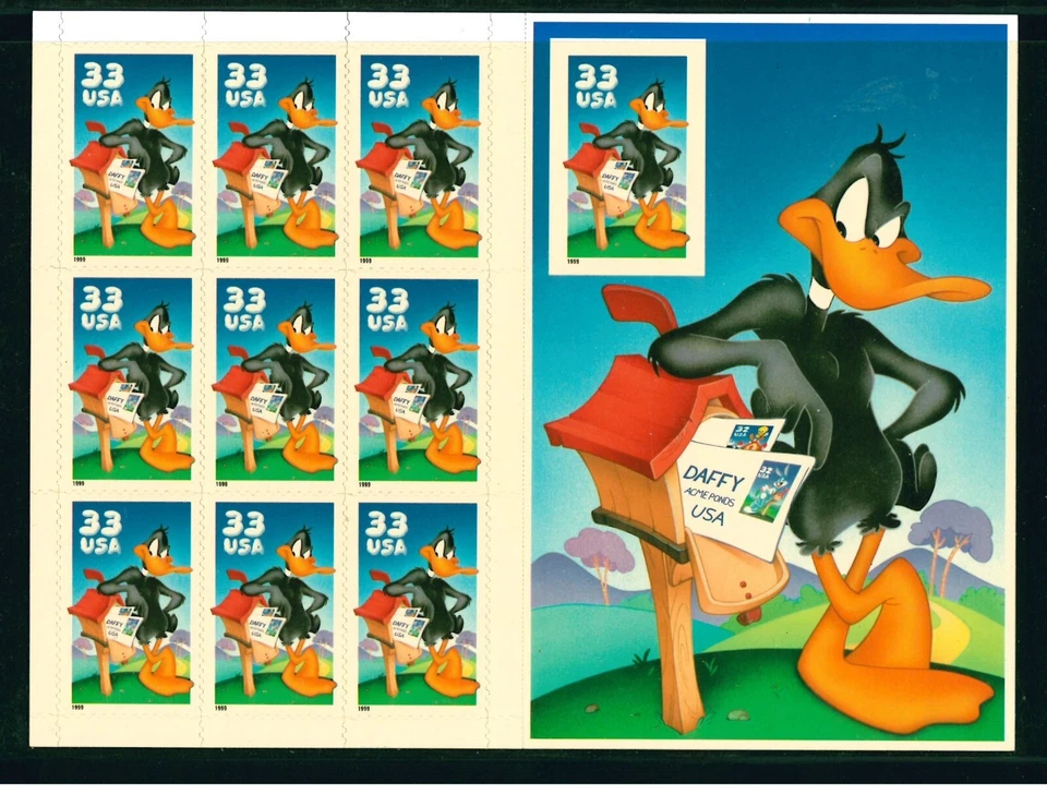US Scott # 3307 /Daffy Duck Pane of Ten Stamps with Imperforate 10th Stamp MNH - Image 1 of 1