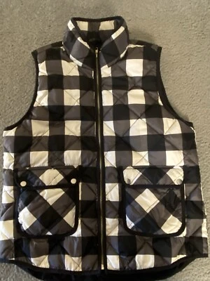 Chaleco de plumón de ganso WoolRich para mujer grande acolchado negro blanco a cuadros bolsillos con cremallera completa Foto 1 de 4