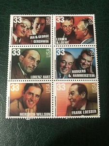 SFSTAMPS US Scott 3345-3350 BROADWAY CANTAUTORI Blocco Set di 6 FRANCOBOLLI MNH 1999 - Foto 1 di 1