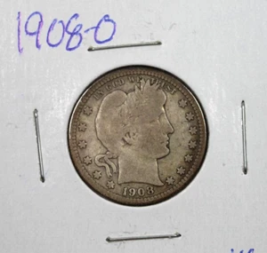 1908-O Barber Quarter : Very Good + VG + - Picture 1 of 2