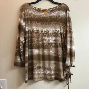 Ruby Rd. Top estampado marrón suave con detalles brillantes alrededor del cuello, talla XL - Imagen 1 de 7