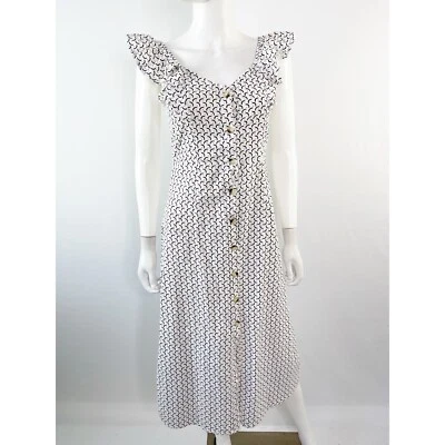 Vestido Billabong Blanco Sin Mangas Midi Talla S Volantes Hombro Botón Boho Foto 1 de 4