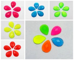 100 Neon Color Flatback Acrylic Teardrop Rhinestone Gems No Hole 10X14mm - Picture 1 of 14