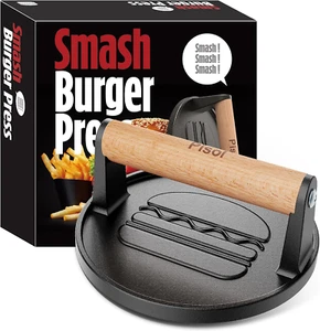 Smash Burger Press, Pre-Seasoned Cast Iron Hamburger Smasher, 2 Lb Heavy-Duty Gr - Picture 1 of 12
