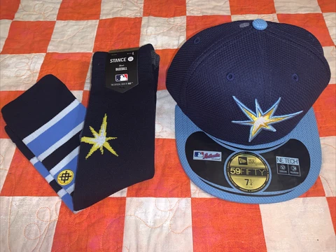 NWT New Era Diamond Era 59Fifty 7 1/4 & Stance Socks Large Tampa Bay Rays Lot Cover