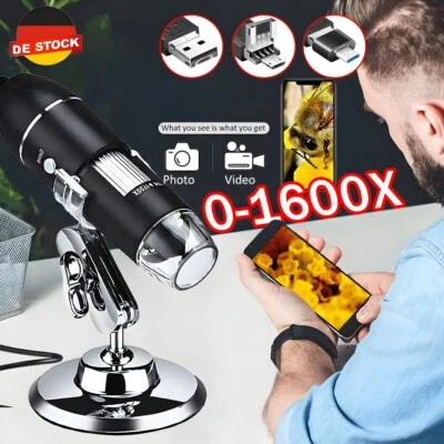 Mini USB Digital Mikroskop Lupe 1600X HD Microscope Kamera 8LED für Handy PC DE - Bild 1 von 4