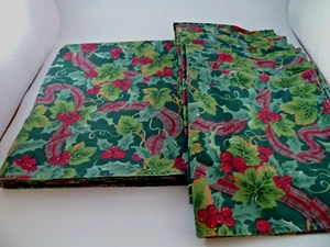 SET 11 PCS 1 CHARTER CLUB Fabric Tablecloth & 10 Napkins Holiday Holly Berries  - Picture 1 of 10