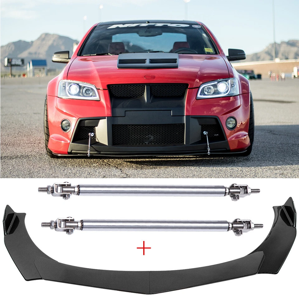 Alerón divisor de labios parachoques delantero de fibra de carbono + varillas de puntal para Pontiac GTO G8 G6 Foto 1 de 4