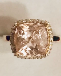 5.10Ct Natural Cushion Cut Morganite & Natural Diamonds 10k  Solid  Gold  Ring - Bild 1 von 11