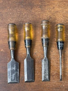 VINTAGE STANLEY NO. 60.  WOOD CHISEL SET Of 4 1 1/2” 1 1/4” 1” 1/4” - Picture 1 of 13
