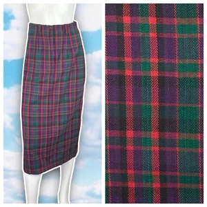 Access 90s Vintage Pleated Plaid Midi Pencil Skirt Preppy Academia Office Rustic - Picture 1 of 12