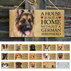 7.8"x3.9" Wood Dog Sign for Fence Yard Funny Pet Cat Door Home Decor & Hang Rope
