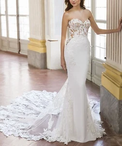 Vestido de novia de encaje vestido de novia tirantes 32-50 ilusión corsé sirena blanco - Imagen 1 de 6