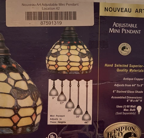 Nouveau Art Adjustable Mini Pendant  Light~ NIB!! Cover