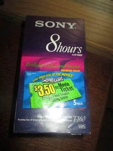 NIP Vintage PACKAGE Of 5 Premium Grade SONY 8 Hours VHS TAPES - 1990's - Picture 1 of 4